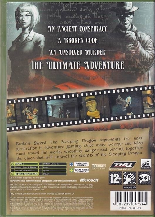 Broken Sword The Sleeping Dragon - XBOX (B Grade)